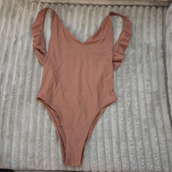 aerie Other - Aerie Ruffle Shoulder Deep V One Piece Swimsuit Coral Terracotta Orange XS